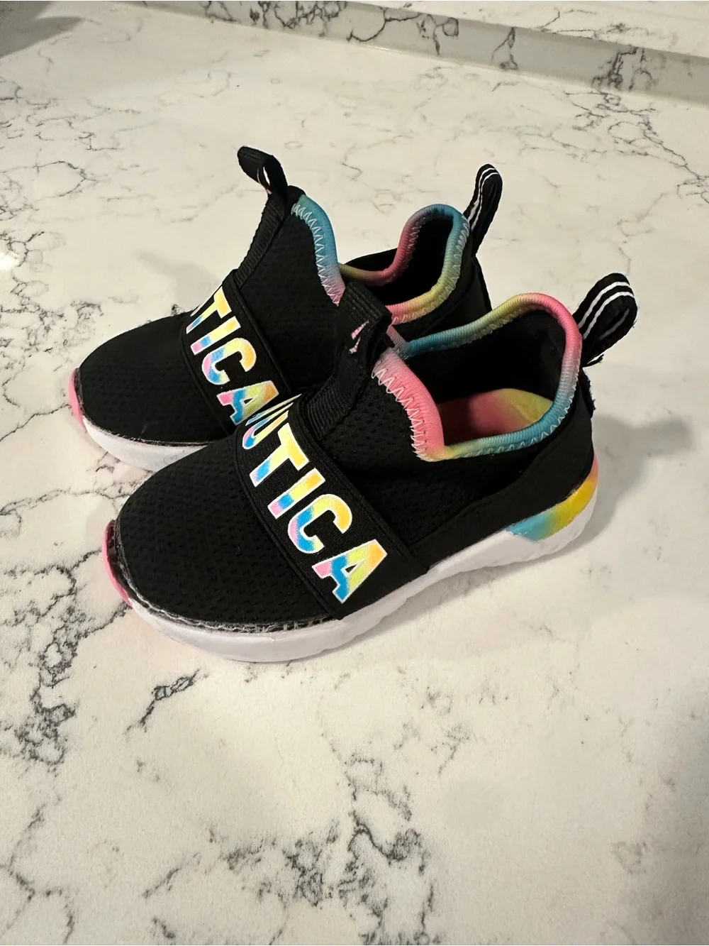 Nautica Kids Black Slip-On Sneakers with Rainbow Trim